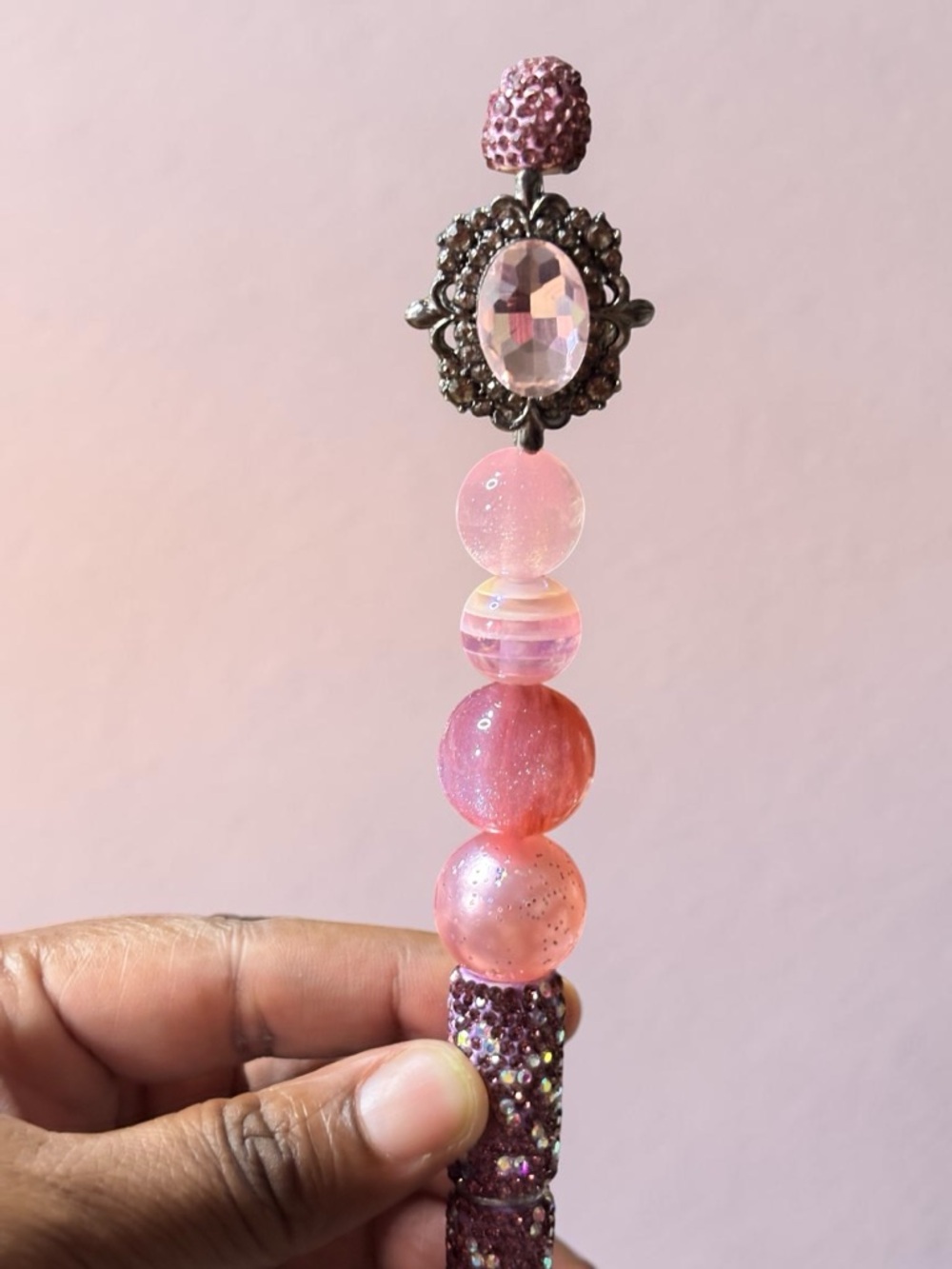 Custom Design Pink Beaded Decorative Rhinestone Pen - Picture 2 of 2